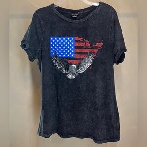 City Chic women’s charcoal Eagle flag short sleeve Graphic Grunge T-Shirt|Sz:XS